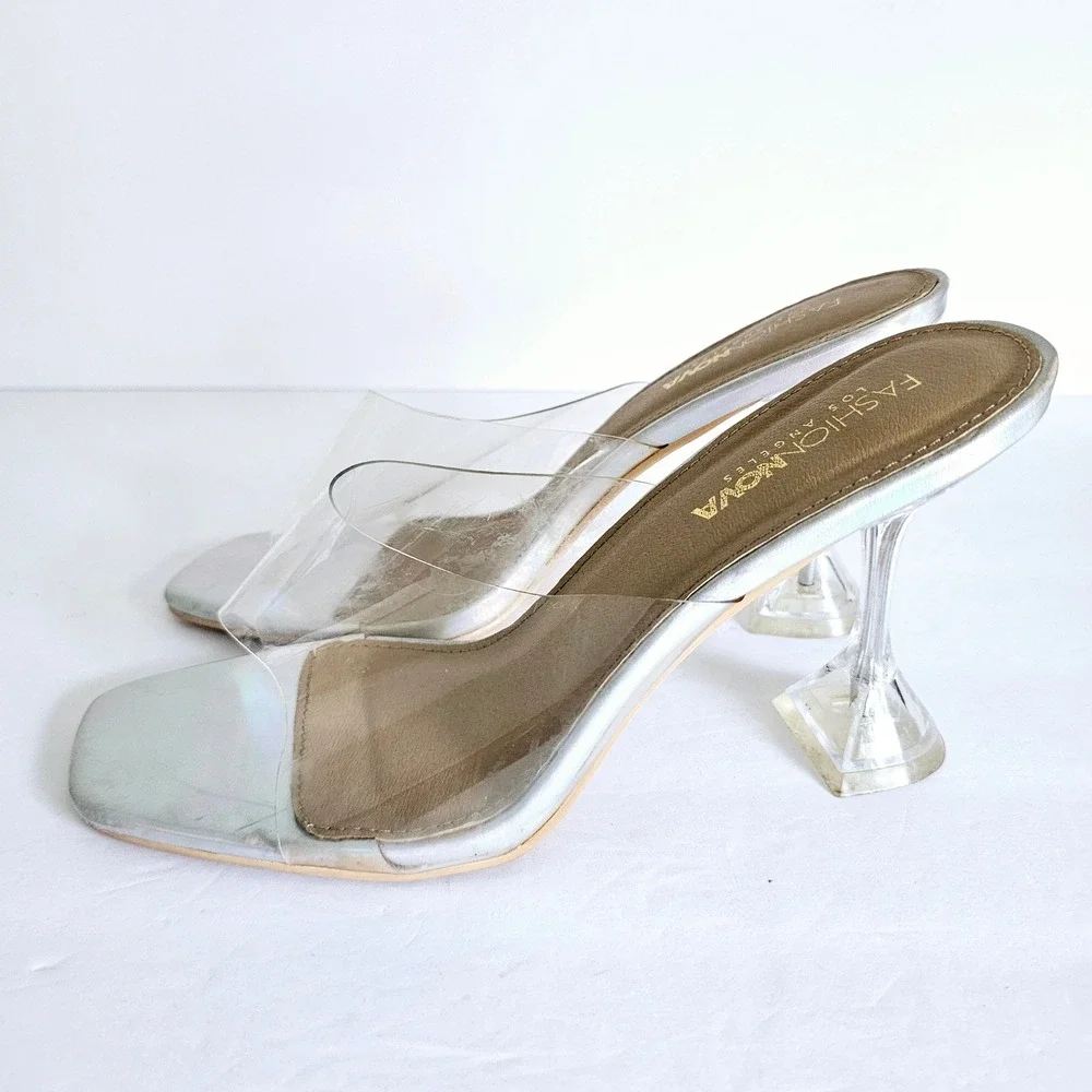 Fashion Nova Eiffel Heel Glass Slipper Transparent Silver Womens Sz 10 - Sh658.2 - Picture 3 of 9